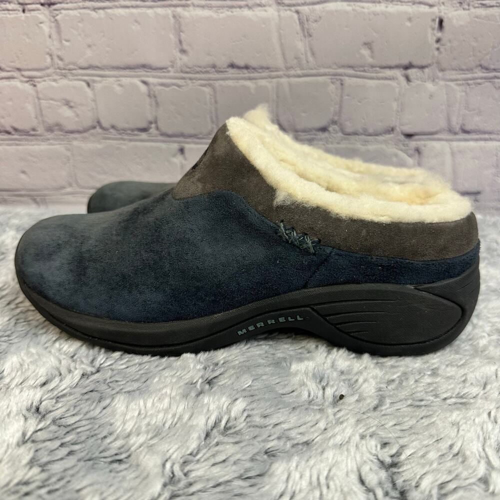 Merrell Encore Ice India Ink Blue Slip On Clogs Women's Size 6 Suede Shearling - Picture 4 of 8